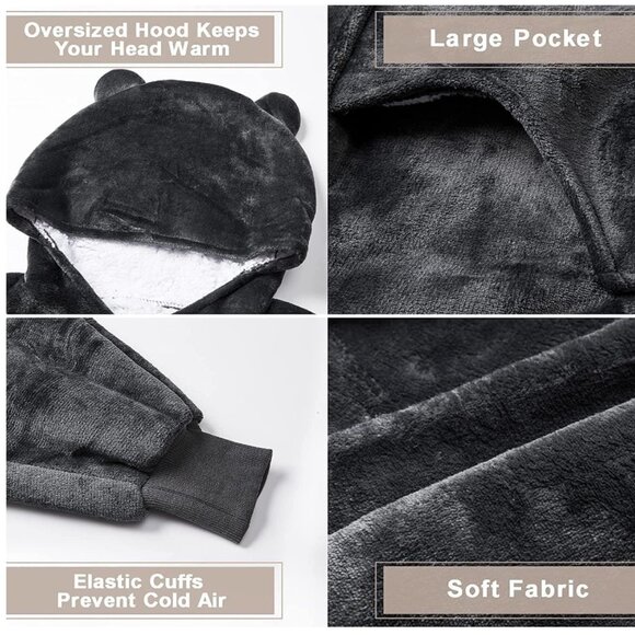 THREE POODLE Wearable Blanket Hoodie, Oversized Sherpa Blanket Sweatshirt - Picture 6 of 7